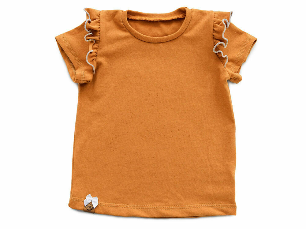 T-Shirt mit Rüschen | senfgelb meliert