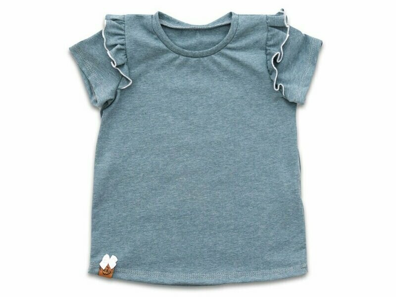 T-Shirt mit Rüschen | dusty blue meliert