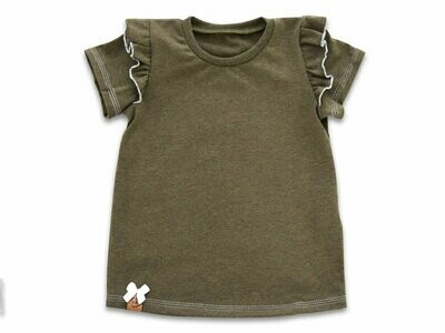 T-Shirt mit Rüschen | khaki meliert