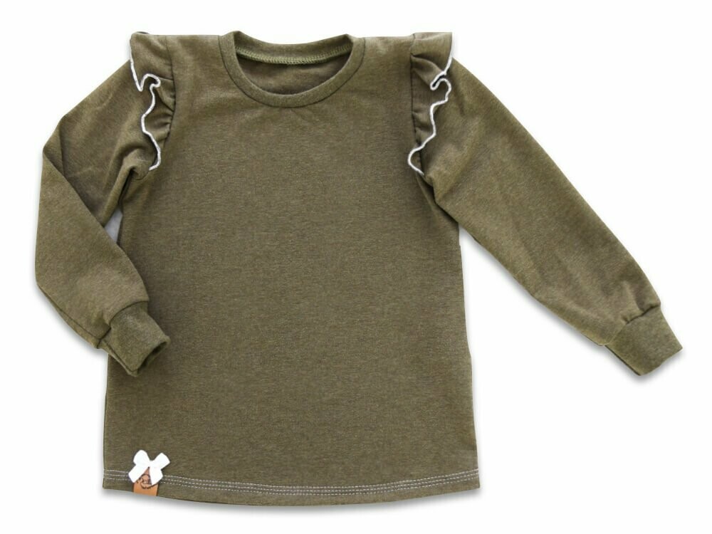 Langarmshirt mit Rüschen | khaki meliert