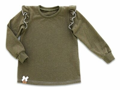 Langarmshirt mit Rüschen | khaki meliert