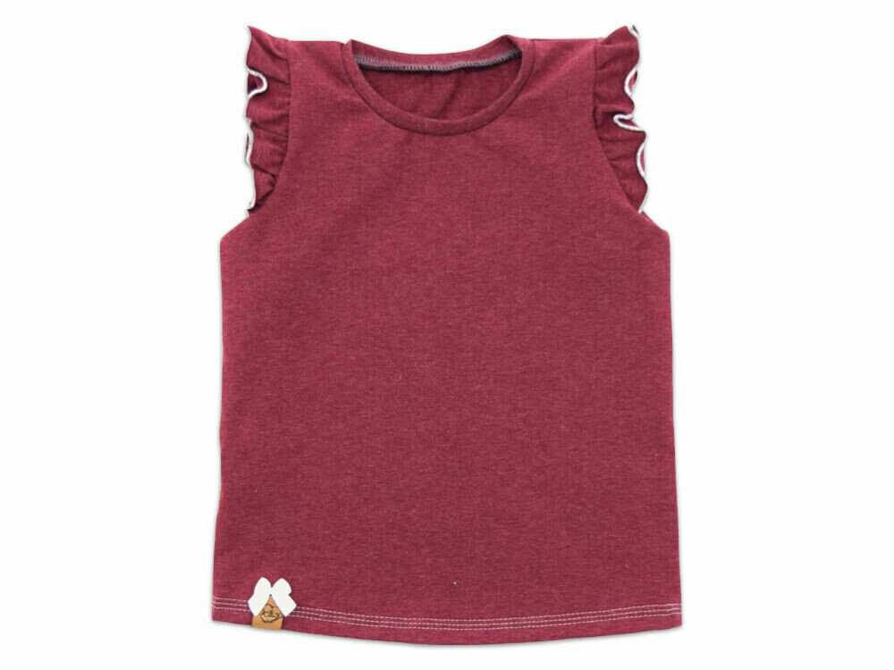 T-Shirt mit Rüschen | bordeaux meliert