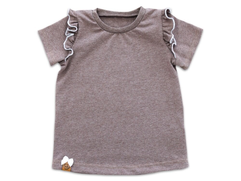 T-Shirt mit Rüschen | braun meliert