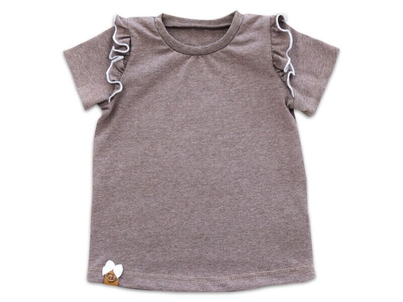 T-Shirt mit Rüschen | braun meliert