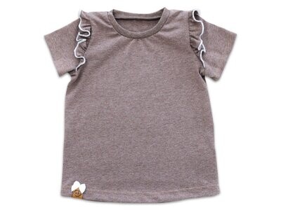 T-Shirt mit Rüschen | braun meliert