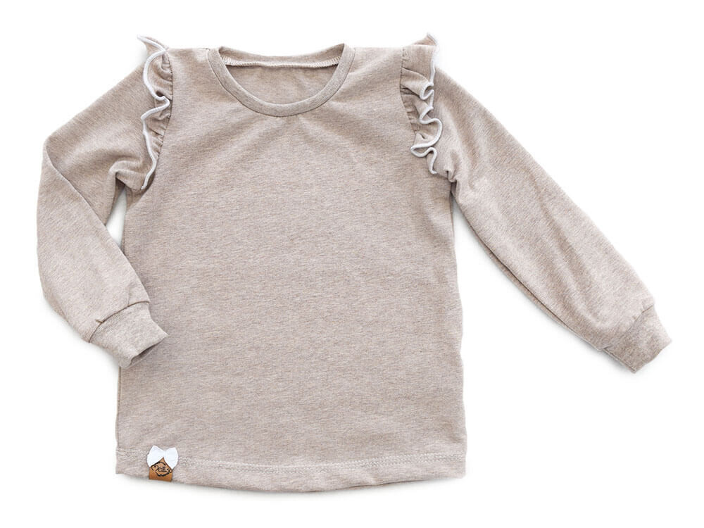 Langarmshirt mit Rüschen | beige meliert