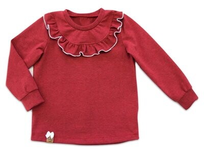 Langarmshirt mit Rüschen | ziegelrot meliert