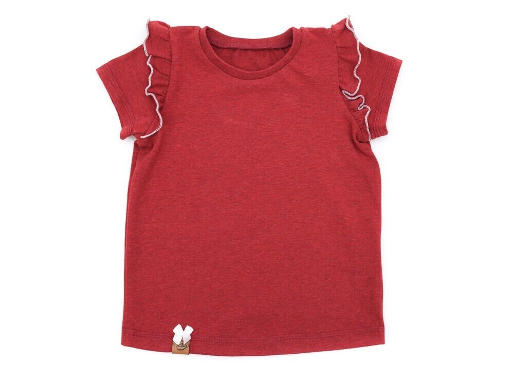 T-Shirt mit Rüschen | ziegelrot meliert