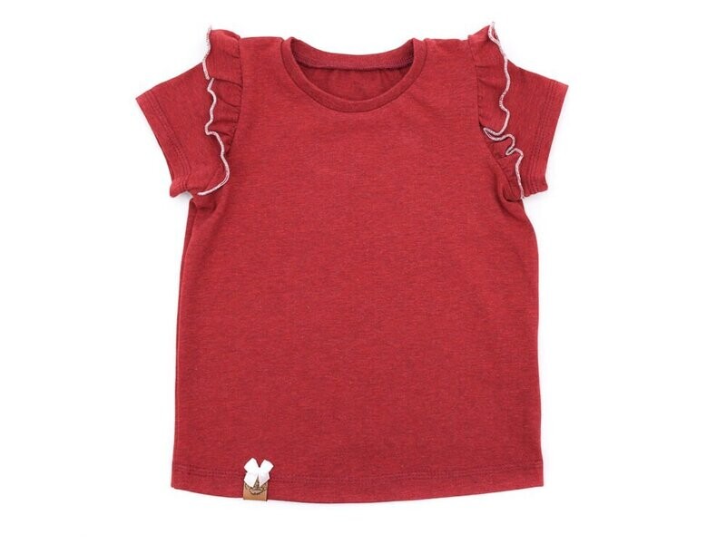 T-Shirt mit Rüschen | ziegelrot meliert