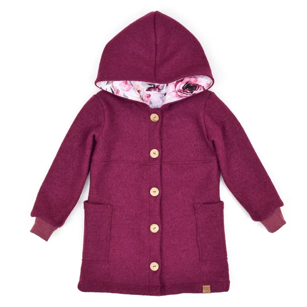 Walkmantel Wollwalk Mantel Mädchen Kinder Jungs Meilisu brombeer weinrot