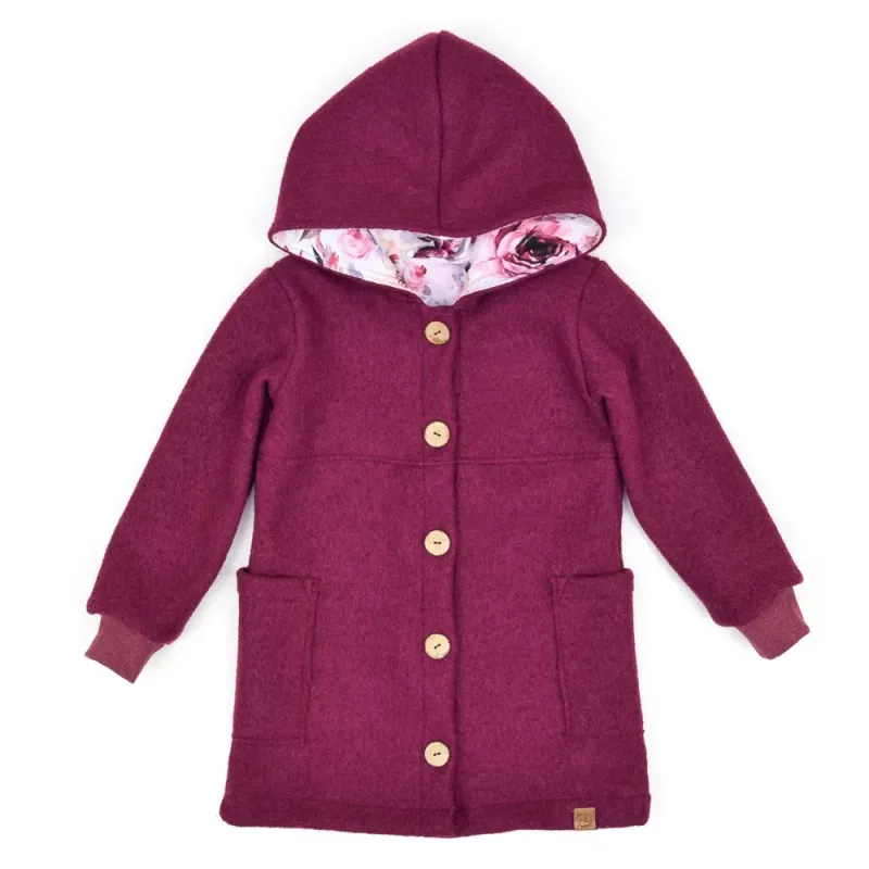 Walkmantel Wollwalk Mantel Mädchen Kinder Jungs Meilisu brombeer weinrot