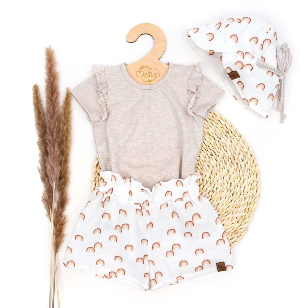 Set | kleiner Regenbogen | Rüschenshirt & Shorts & Sonnenhut