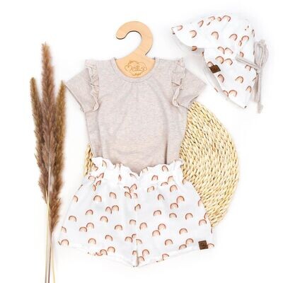 Set | kleiner Regenbogen | Rüschenshirt & Shorts & Sonnenhut