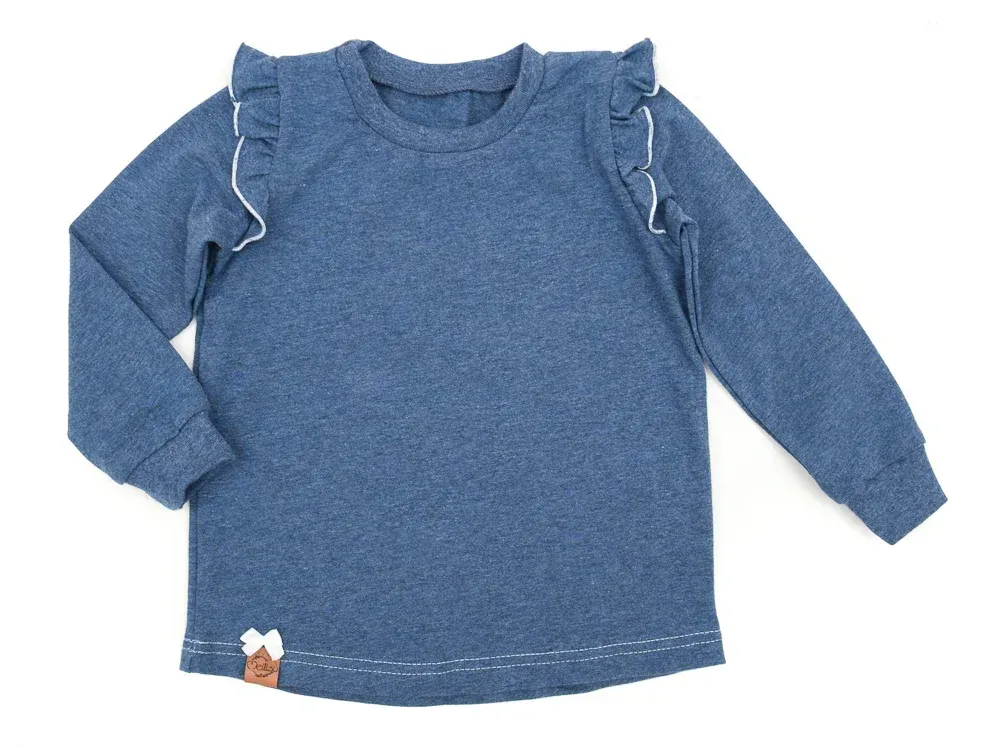 Langarmshirt mit Rüschen | jeansblau meliert