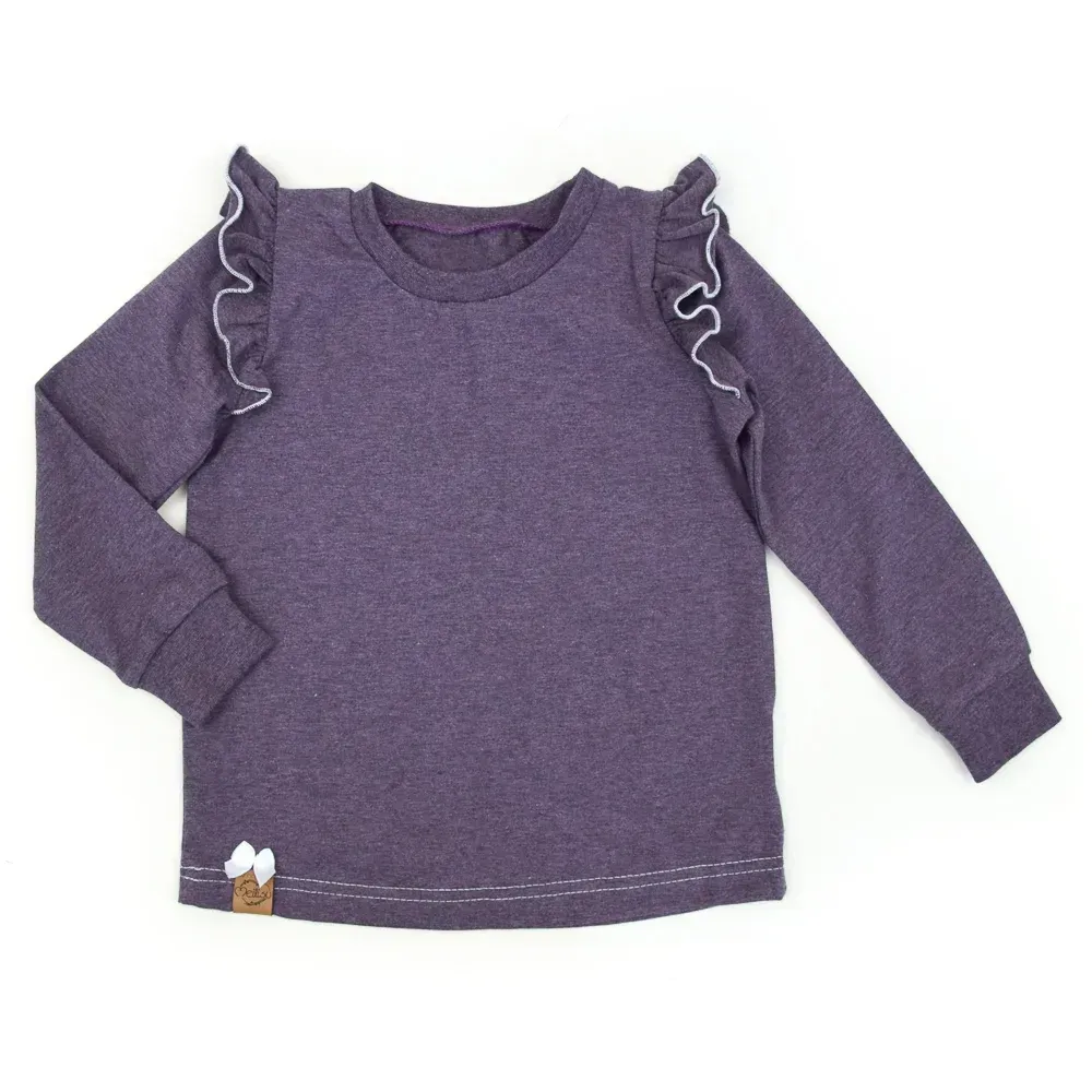 Langarmshirt mit Rüschen | aubergine meliert