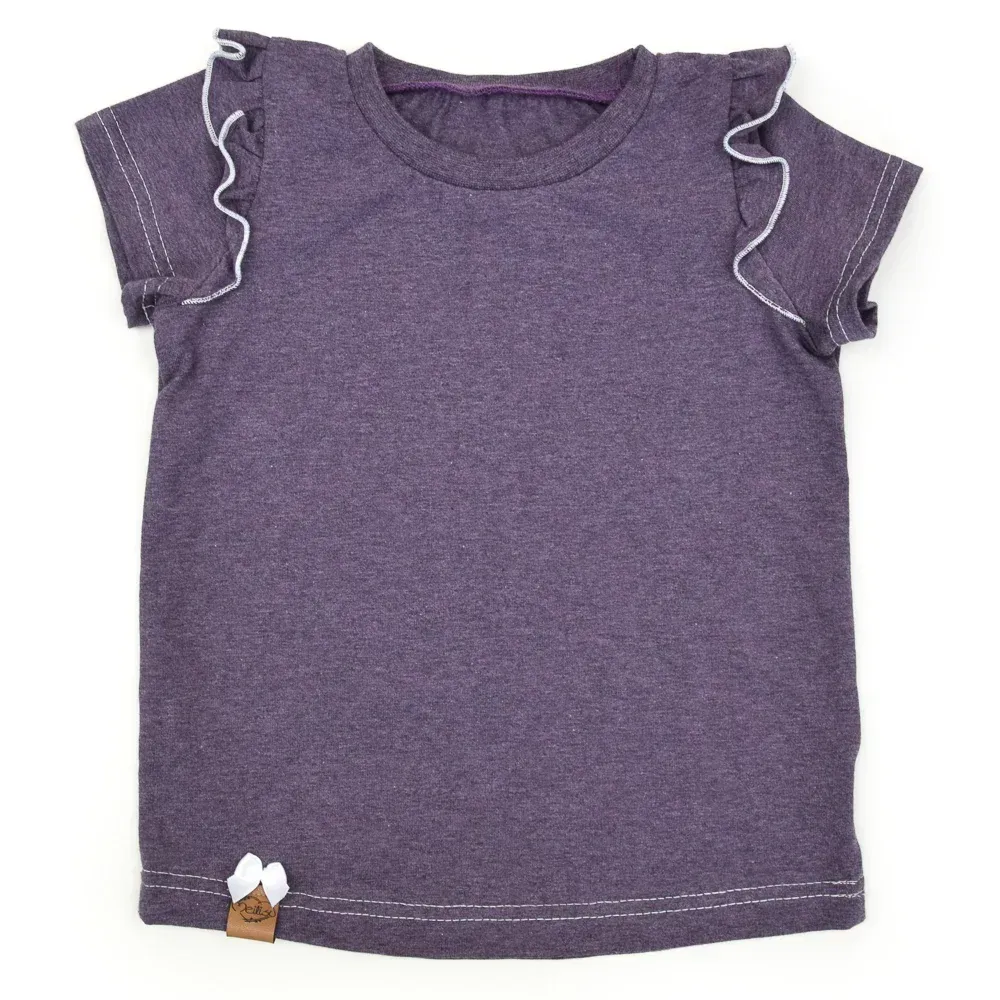T-Shirt mit Rüschen | aubergine meliert