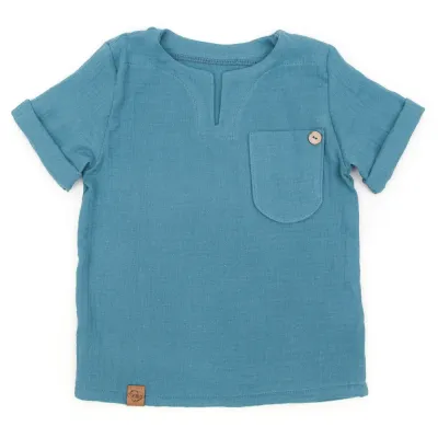 T-Shirt | Musselin | rauchblau | Gr. 86/92
