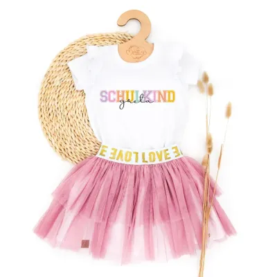 Outfit Mädchen | Tüllrock & Shirt | Schulkind | Schulanfang 2026 | altrosa | personalisiert
