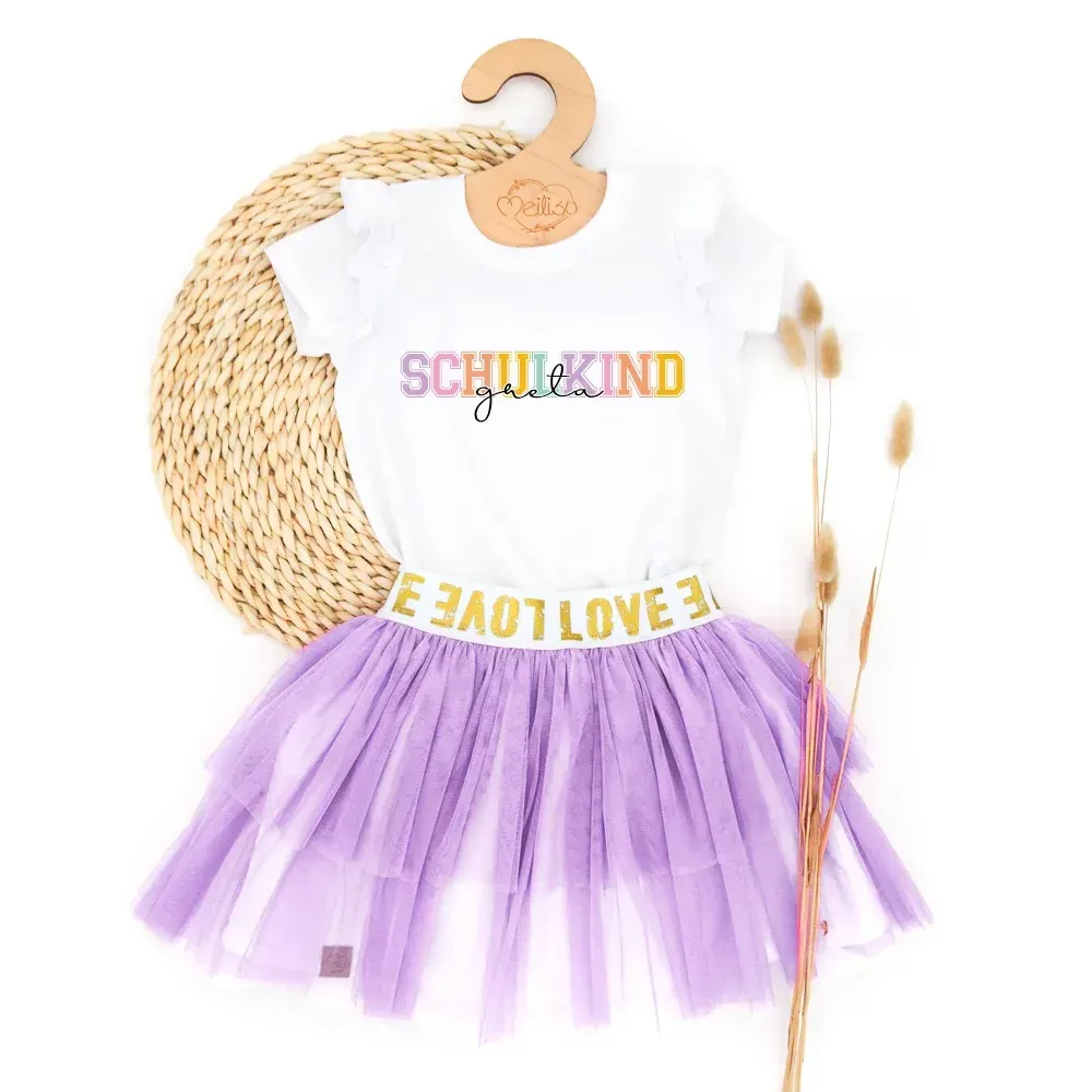 Outfit Mädchen | Tüllrock & Shirt | Schulkind | Schulanfang 2026 | flieder | personalisiert