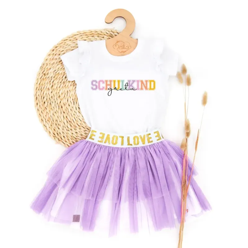 Outfit Mädchen | Tüllrock & Shirt | Schulkind | Schulanfang 2026 | flieder | personalisiert