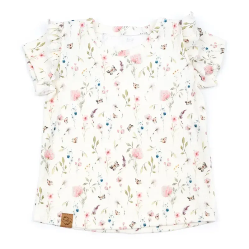 T-Shirt mit Rüschen | Rippjersey Spring Flowers T-Shirt mit Rüschen | Rippjersey Spring Flowers