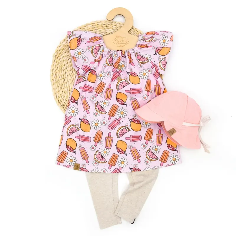 Set | Eis & Zitrone | Sommerkleid & Leggings & Sonnenhut Set | Eis & Zitrone | Sommerkleid & Leggings & Sonnenhut
