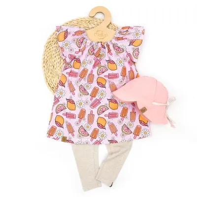 Set | Eis & Zitrone | Sommerkleid & Leggings & Sonnenhut