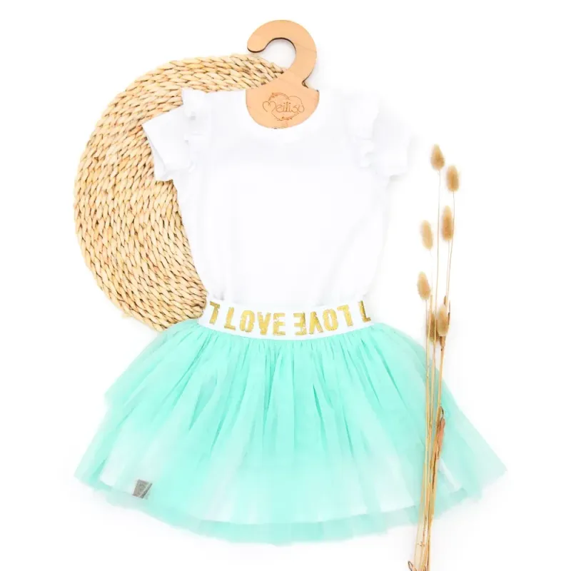 Outfit Mädchen | Einschulung 2026 | LOVE | Tüllrock & Shirt | aqua