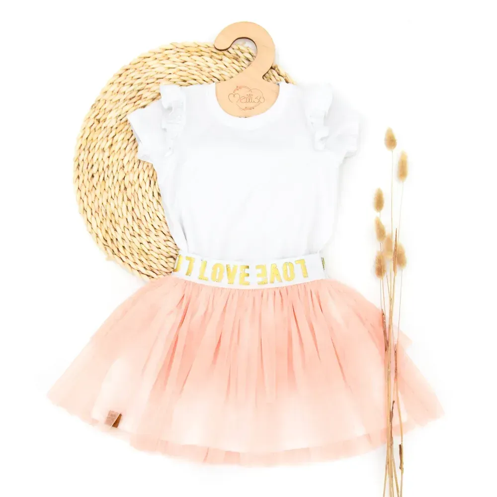 Outfit Mädchen | Einschulung 2026 | LOVE | Tüllrock & Shirt | apricot