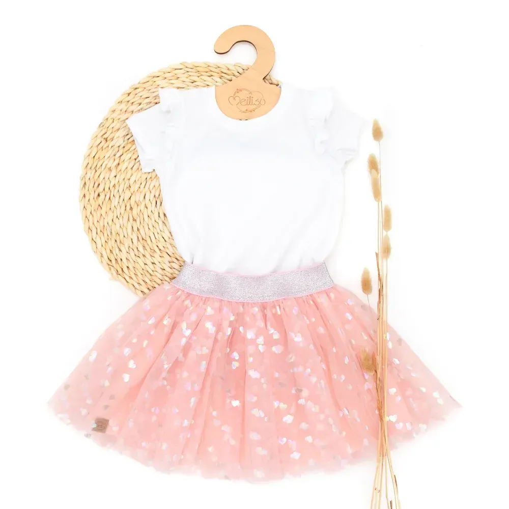 Outfit Mädchen | Einschulung 2026 | HERZEN | Tüllrock & Shirt | apricot