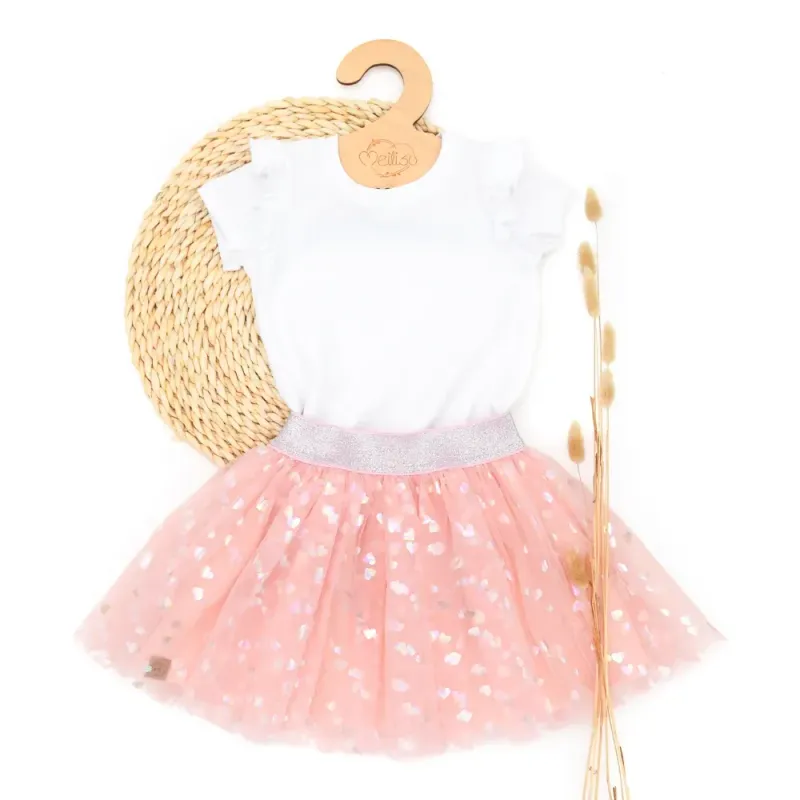 Outfit Mädchen | Einschulung 2026 | HERZEN | Tüllrock & Shirt | apricot