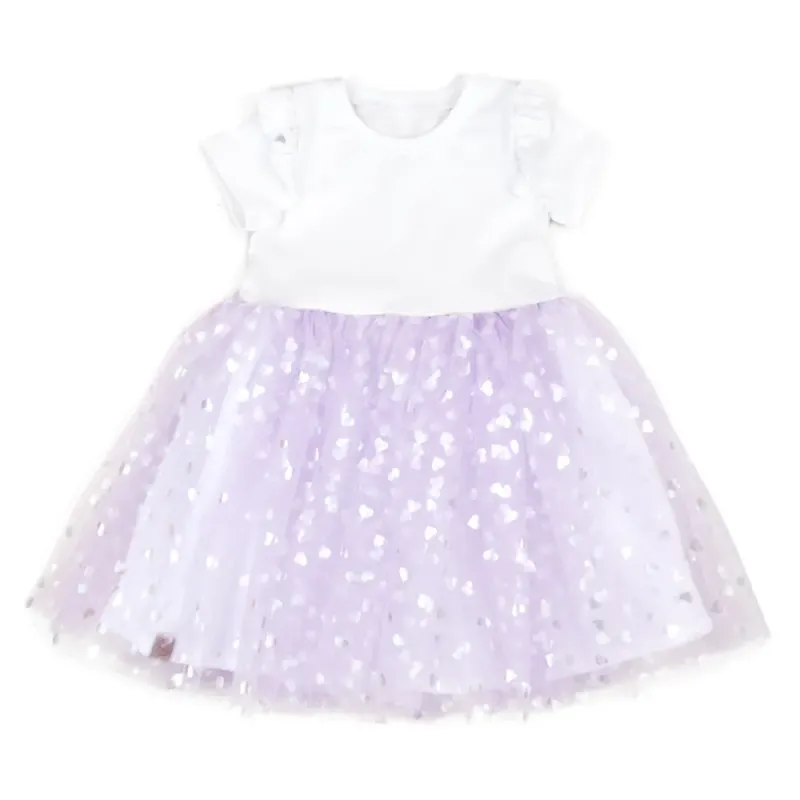Tüll Kleid | Schulanfang 2026 | Mädchen | Herzen flieder weiß