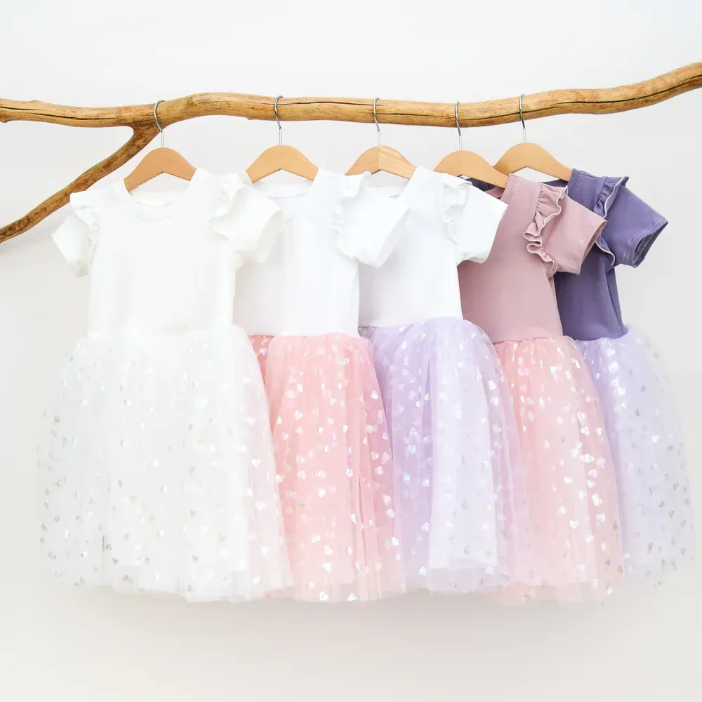 Tüll Kleid | Schulanfang 2026 | Mädchen | Herzen rosé weiß