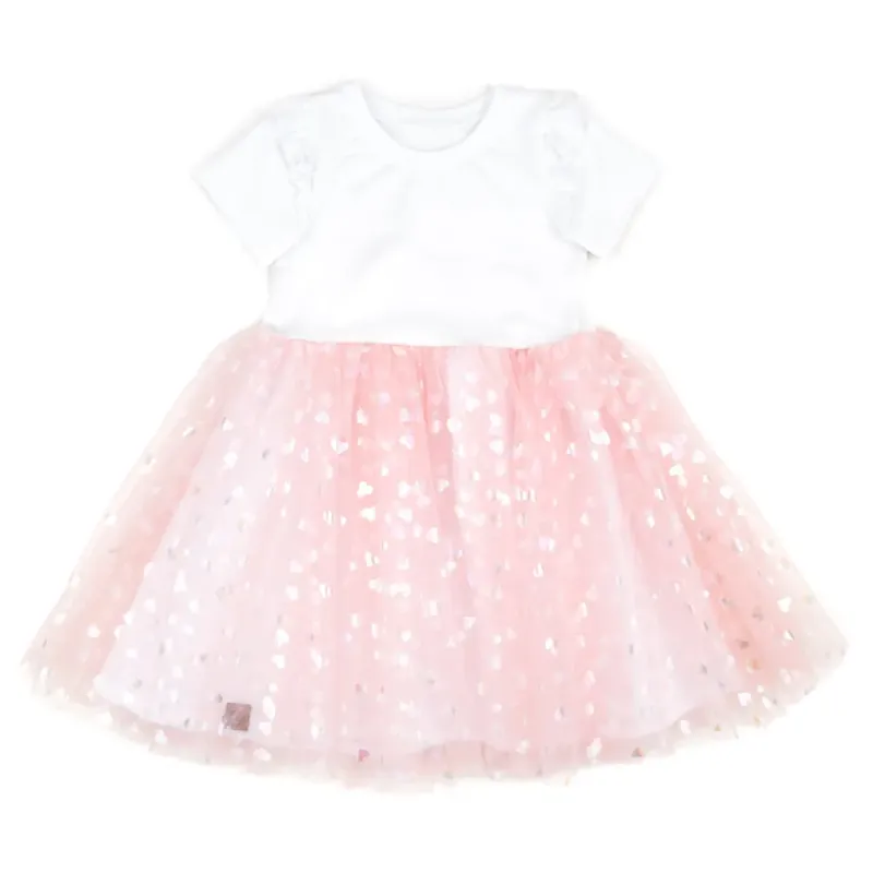 Tüll Kleid | Schulanfang 2026 | Mädchen | Herzen rosé weiß