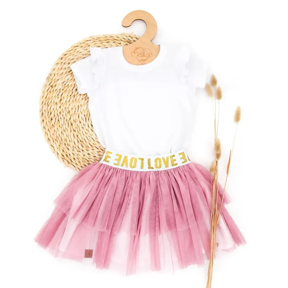 Outfit Mädchen | Einschulung 2026 | LOVE | Tüllrock & Shirt | altrosa Outfit Mädchen | Einschulung 2026 | LOVE | Tüllrock & Shirt | altrosa