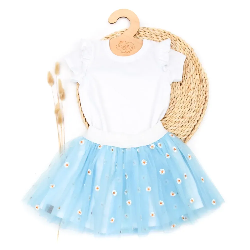 Outfit Mädchen | Einschulung 2026 | DAISY | Tüllrock & Shirt | hellblau