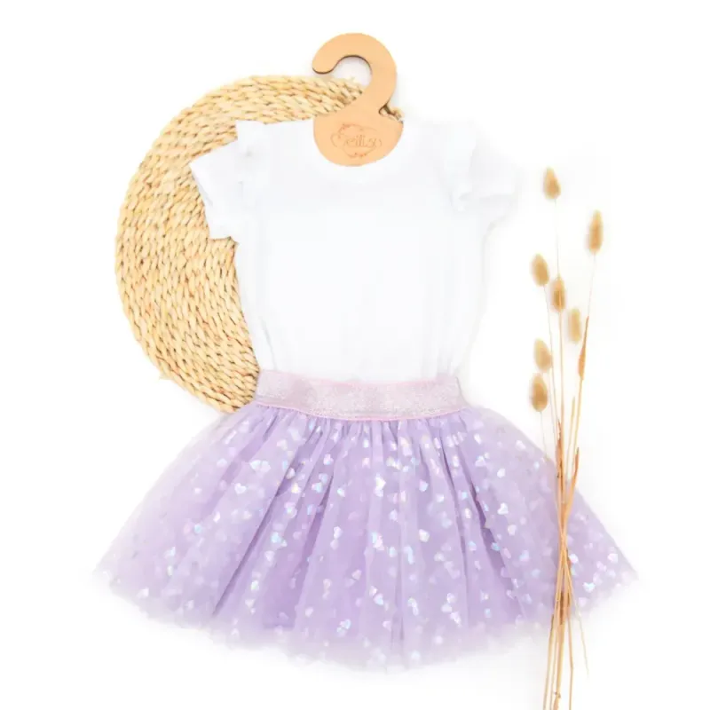 Outfit Mädchen | Einschulung 2026 | HERZEN | Tüllrock & Shirt | flieder