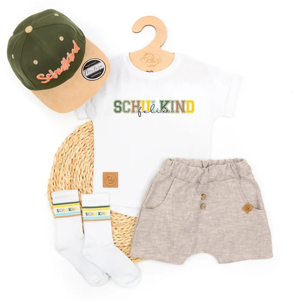 Outfit Jungs | Schulkind Schulanfang 2026 | oliv - beige | personalisierbar