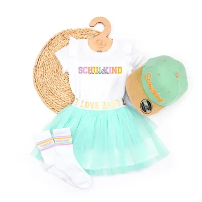 Outfit Mädchen | Rock Shirt Cap Socken | Schulkind | mint | personalisierbar Outfit Mädchen | Rock Shirt Cap Socken | Schulkind | mint | personalisierbar