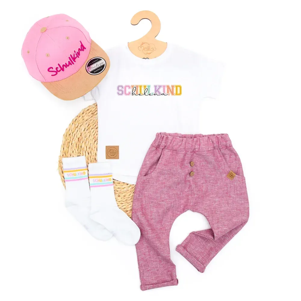 Outfit Mädchen | Schulkind Schulanfang 2026 | Leinen | rosa - rot | personalisierbar