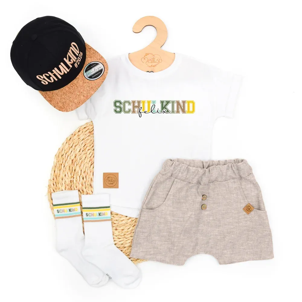 Outfit Jungs | Schulkind Schulanfang 2026 | beige - Kork | personalisierbar