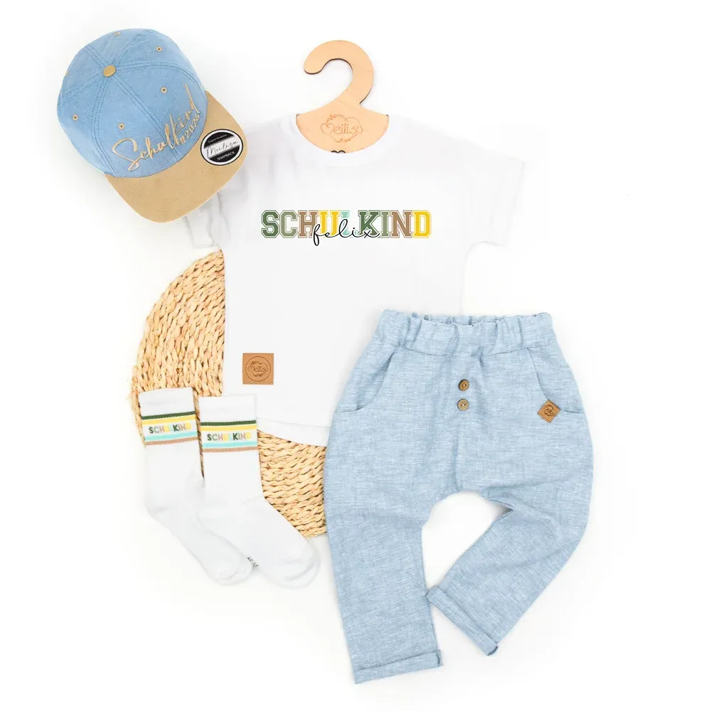 Outfit Jungs | Schulkind Schulanfang 2026 | hellblau | personalisierbar