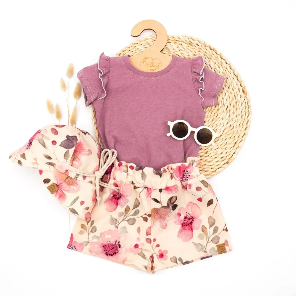 Set | Rosi Rose | Rüschenshirt & Shorts & Sonnenhut