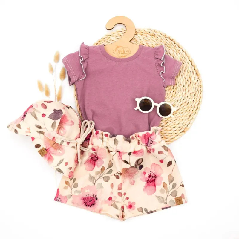 Set | Rosi Rose | Rüschenshirt & Shorts & Sonnenhut