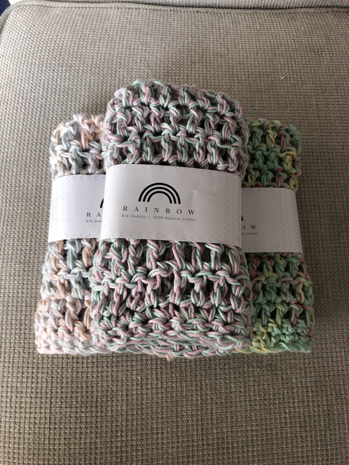 Set of three facecloths- 100% cotton