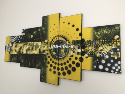 tableau design jaune et noir, tableau contemporain, sur commande