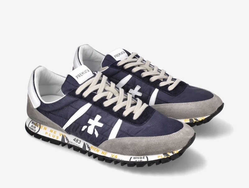 Sneaker in nylon e suede used. Col. Blu / Grigio