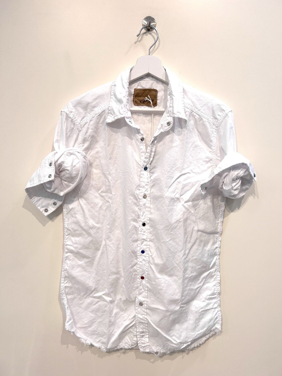 Camicia Texana in twill di cotone con automatici colorati Col. Bianco