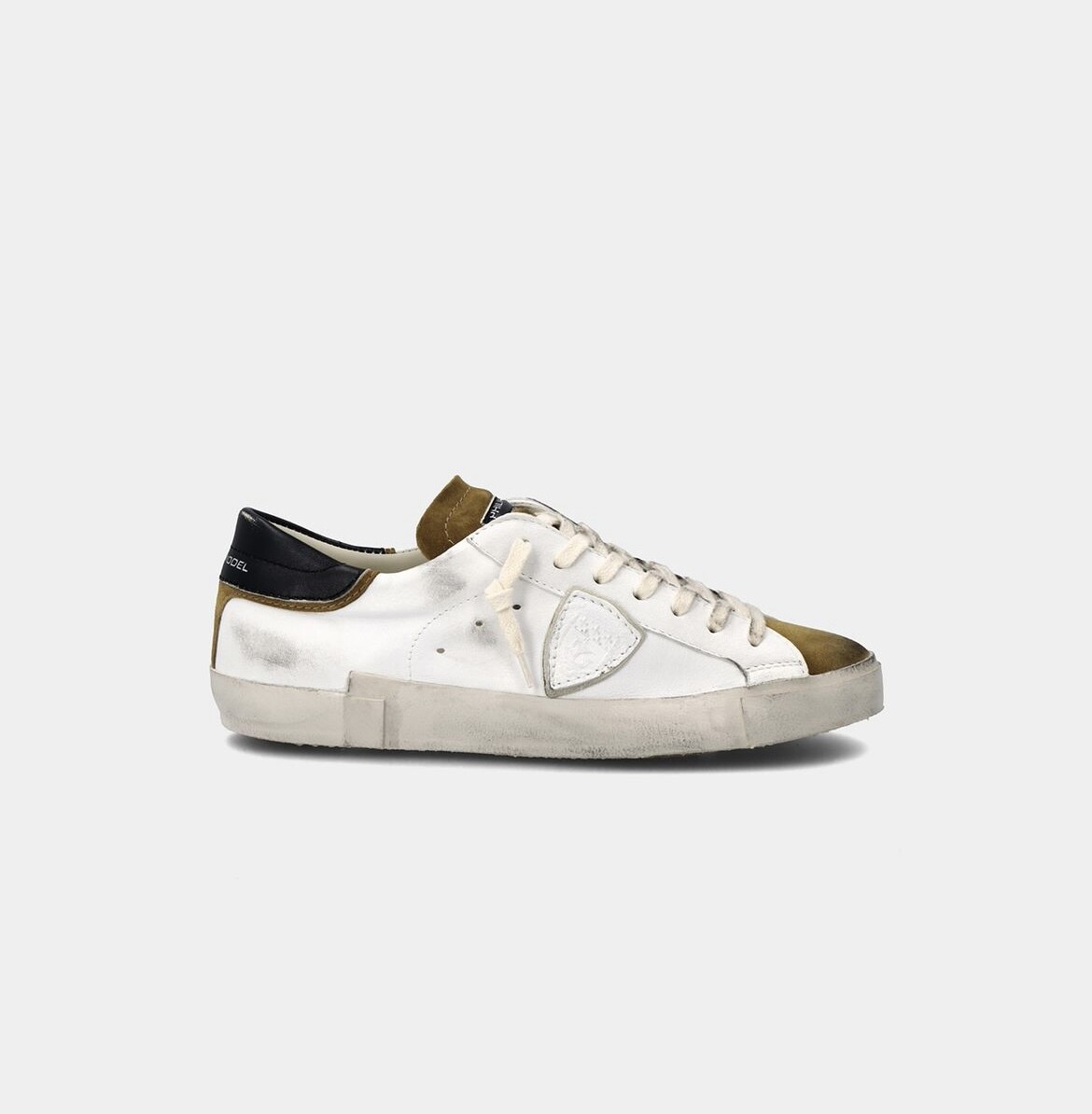 ​Philippe Model Sneaker mixage di materiale realizzata in pelle. col. Bianco / Ocra