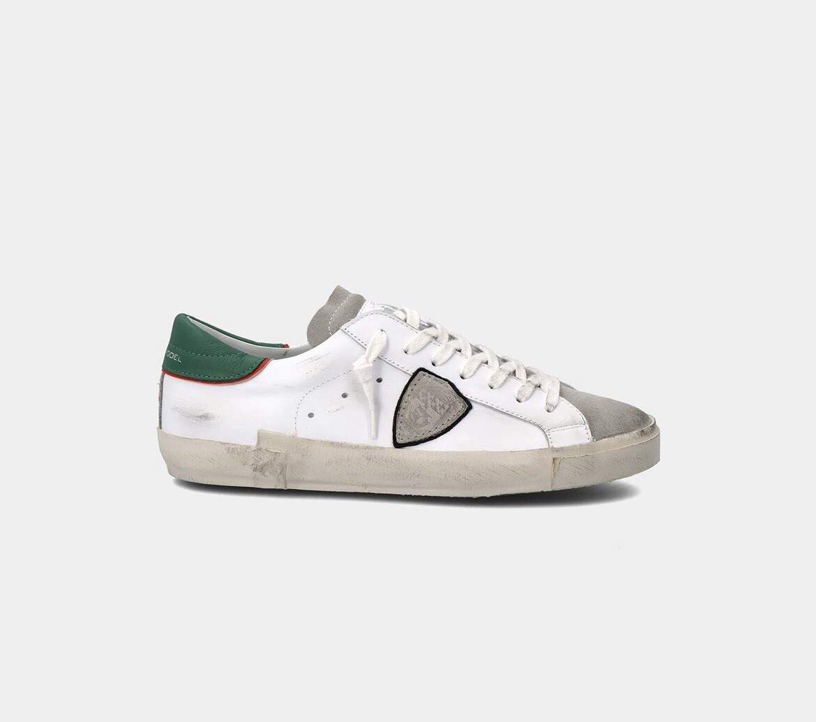​Philippe Model Sneaker mixage di materiale realizzata in pelle. Col. Bianco / Verde